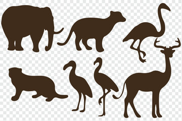 Animal silhouette collection. Animal icons isolated on transparent background.