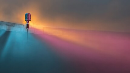 Misty landscape with light pole