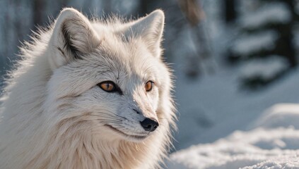 Obraz premium Beautiful arctic fox white winter snow landscape