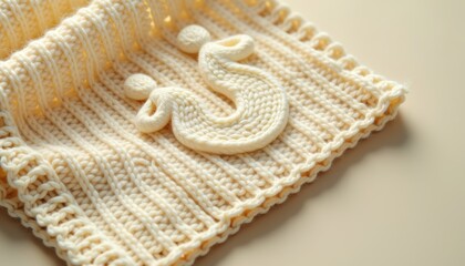 Obraz premium Soft knitted blanket with breastfeeding symbol print on beige background 