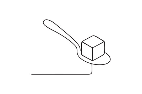 Sugar Cube with Spoon continuous one line drawing minimalism design