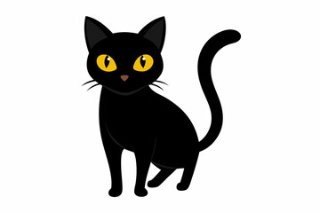 Cute black cat with yellow eyes illustration