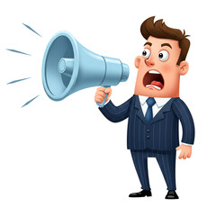 Fototapeta premium 熱心に叫ぶビジネスマン拡声器