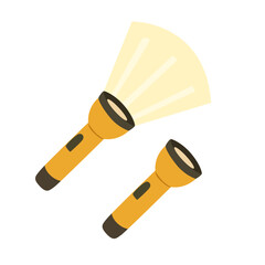 Yellow flashlight or electric torch clipart. Electronic device, household equipment. Camping elements.