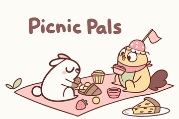 Cute animal friends enjoying a picnic