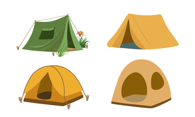 Tent vector set. Camping or picnic tent clipart set in flat design. Outdoor adventure equipment vector in cartoon style isolated on white background. © tranle1990