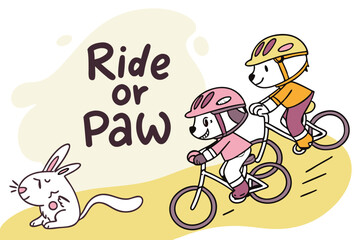 Cute doodle animals riding bikes together