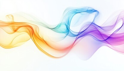 Abstract rainbow colored flowing ribbons on white background