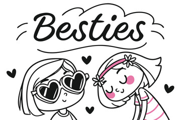 Stylish doodle friends wearing heart shaped glasses