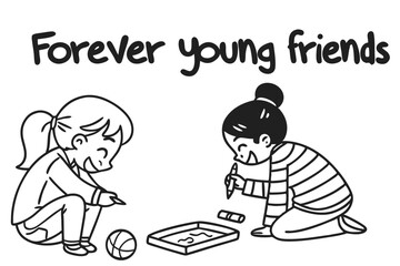 Hand drawn doodle of kids playing together