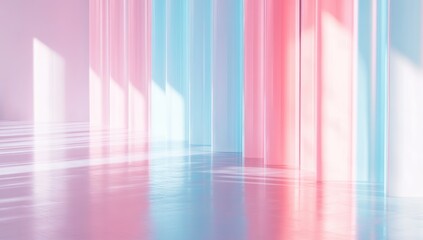 Pastel-toned, abstract room with vertical, translucent panels