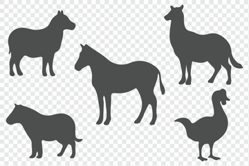 Animal silhouette collection. Animal icons isolated on transparent background.