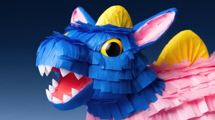 Closeup of a Blue and Pink Dinosaur Pi?ata