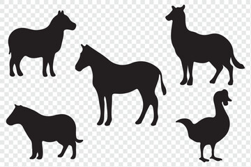 Animal silhouette collection. Animal icons isolated on transparent background.