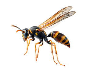 Closeup on a worker Asian hornet , Vespa veluatina an invasive species and threat to the European honeybee cultures isolated against a transparent background 