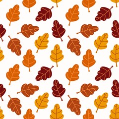 Colorful autumn leaves pattern in red, orange, and yellow on a light background. Perfect for fall-themed designs, textiles, and seasonal decor.
