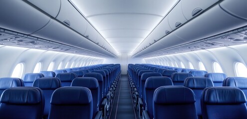 Empty airplane cabin with blue seats (2)