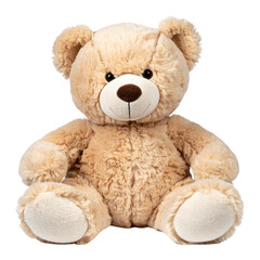 A soft teddy bear with a plush exterior, featuring round ears and a friendly face, sitting upright.