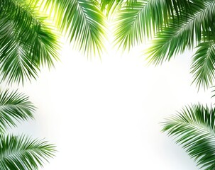 Fototapeta premium Tropical palm leaves frame a bright white background