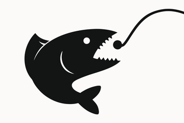 Fototapeta premium Fish Taking Bait A Simple Black and White Illustration of Fishing