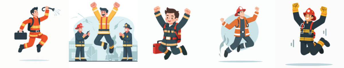 firefighter character vector celebration jumping
