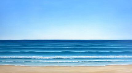 Obraz premium Tranquil blue ocean stretching to horizon under clear sky with gentle waves and sand