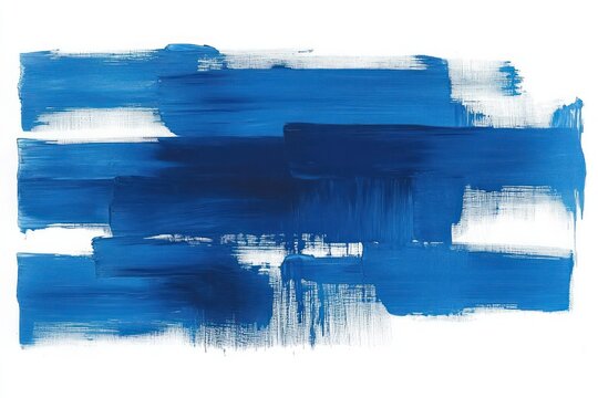 Abstract bold blue brushstrokes on a white background creating a textured and dynamic composition with horizontal layering