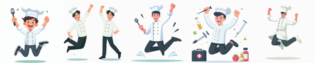 vector character chef celebration jumping
