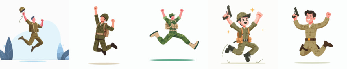 Fototapeta premium soldier character vector celebration jumping