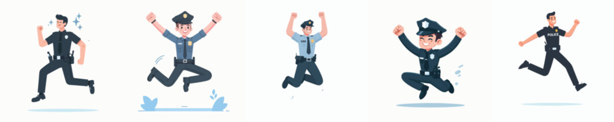 a bunch of police vectors celebrating jumping