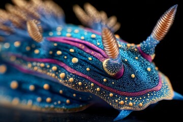 Obraz premium Vibrant Nudibranch Sea Slug with Textured Cerata and Vivid Blue Coloration