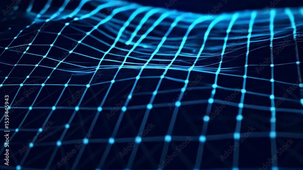 Poster abstract blue digital network, futuristic technology mesh with nodes on dark background for blockcha