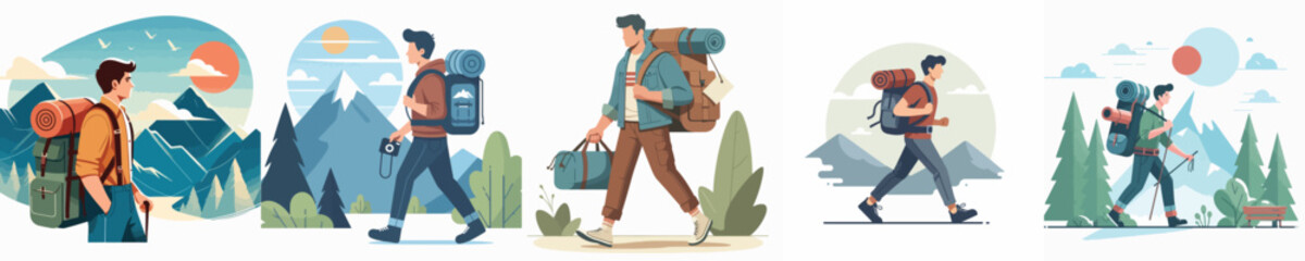 Fototapeta premium vector of young man carrying a mountain bag