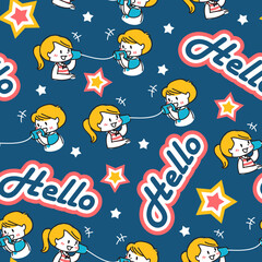 Hello My Friends Tin Phone Communication Pattern can be use for background, template, and apparel design