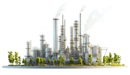 Obraz premium Industrial complex with smokestacks and greenery