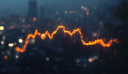 Abstract financial chart over a city at night