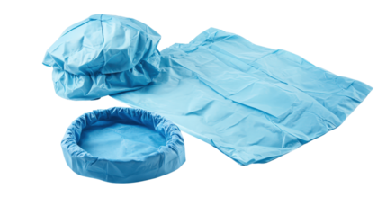 Disposable surgical gown and cap Transparent background, PNG