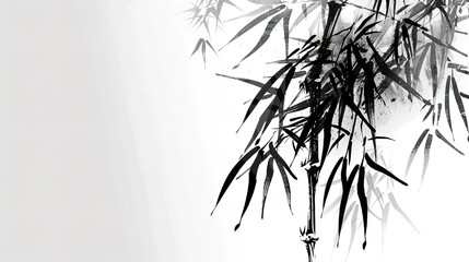 Ink Bamboo Background &ndash; a serene and elegant visual. The traditional ink brush strokes create a peaceful and artistic natural scene.