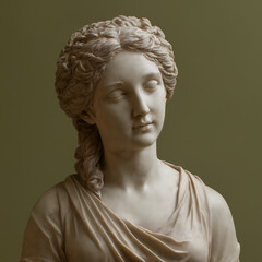 Classical Marble Bust of Serene Female with Intricate Braided Hair