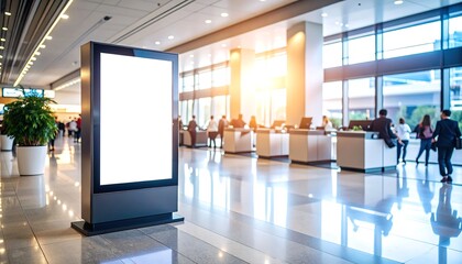 Blank billboard in modern lobby.