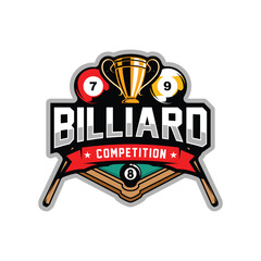 Billiard or Pool room Tournament Logo Design Illustration Vector