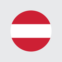 Austria Flag Icon in Circle Shape &ndash; Austrian National Emblem Isolated on Gray Background

