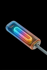 Colorful glowing USB flash drive with transparent case on black