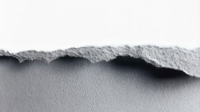 Fragmented white paper sheet exhibiting torn edge detail and gray underlay for texture and overlay applications.