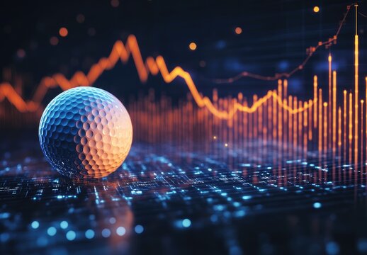 Golf ball on digital data grid