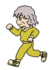 元気にジョギングする健康的なシニア女性のイラスト　カラー（Affinity Designer版）