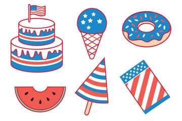 Obraz premium Patriotic american food and flag illustrations celebrating independence day holiday