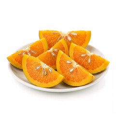 Orange slices present freshness served on white plate against clean backdrop portraying healthy treat