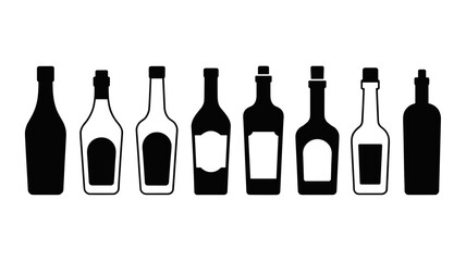 Simple Black and White Bottles with Labels On White Background.