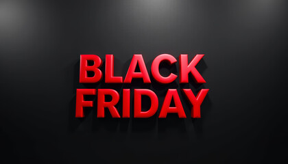 Fototapeta premium Black Friday text in bold red letters on dark background with shadow effect for sale promotion